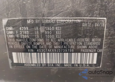 2018 Subaru Impreza 2.0I Sport from USA, damaged, VIN 4S3GTAK69J3739798